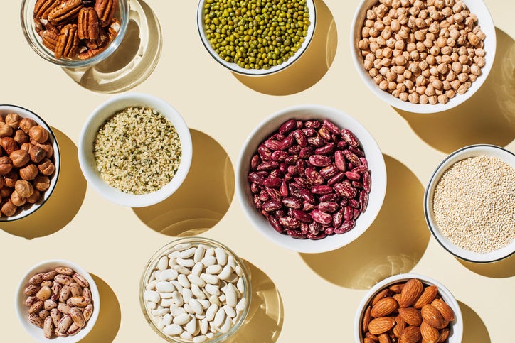 various beans, nuts, and lentils