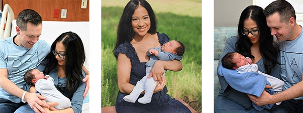 Sarah and husband and newborn Leo